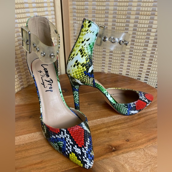 🔶Lemon Drop Zaya Ankle Strap Multi Color Pumps Pointed Toe High Heels Size 7 - Picture 4 of 7